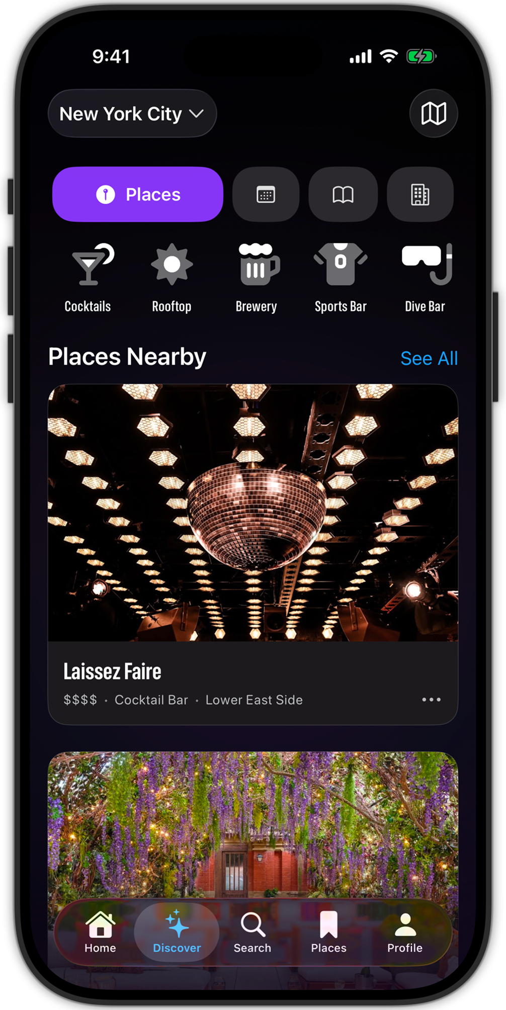 Bottlespace places nearby screen